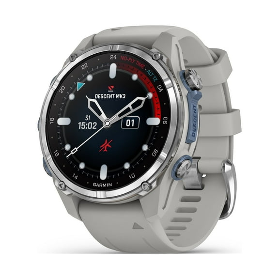 GARMIN Descent Mk3 43mm Stainless Steel Dive Computer/Smartwatch with Fog Gray Silicone Band (010-02753-03)