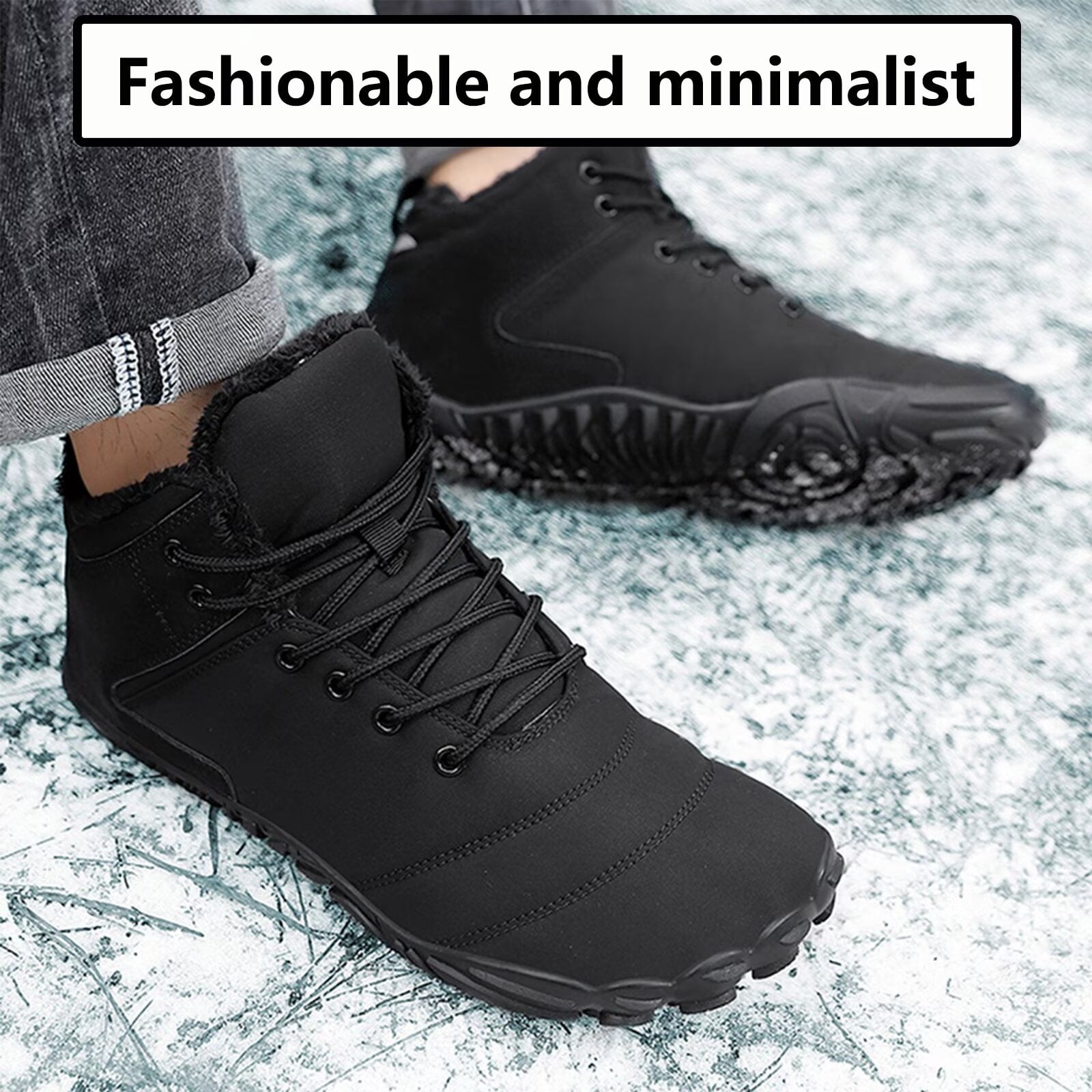 Yunkctuk Mens Womens Barefoot Shoes Winter, Men's Women's High-top Walking Shoes Snow Boots,Thickened Warm Fur Lined Non-slip Hiking Cotton Boots.