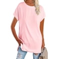thumbnail image 4 of Women's Round Neck Solid Color T-Shirt Side Slit Casual Short-Sleeved Summer Sports Tunic Top, 4 of 6