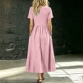 thumbnail image 5 of Fewfanhot Womens Summer Long Dress Casual Short Sleeve A-Line Cotton Linen Dress Flowly Beach Tunic Sundresses 2026, 5 of 9