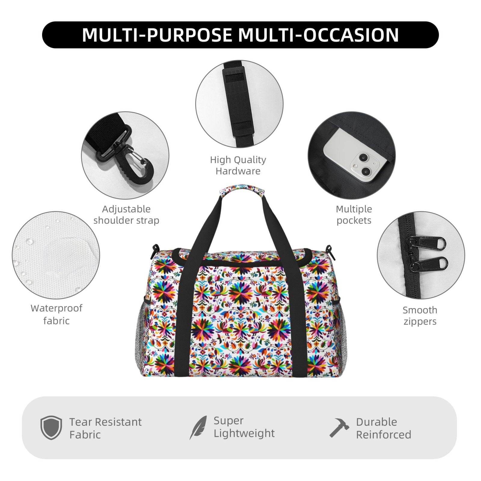 Fuzoiu Mexican Bright Style Print Travel Duffle Bag,Carry On Tote Bags,Duffel Bag,Sport Gym Bag, Hospital Bag for Labor and Delivery, Overnight Bag,Luggage Bag
