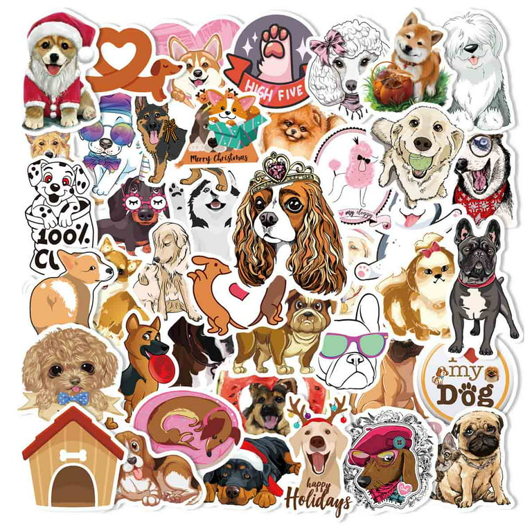 Cute Dog Stickers Pack 50PCS, Kawaii Animal Puppy Stickers for Kids Teens  Adults Glueewee Waterproof Vinyl Cat Stickers for Water Bottles Laptop Phone