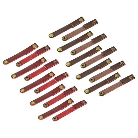 Leather Cable Straps Cable Ties, Cord Organizer, Portable Cable Management, Brown/Wine Red, Pack of 20