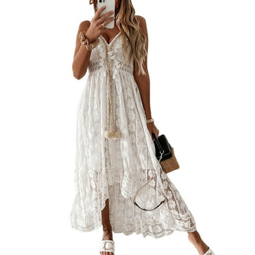 Women's Summer Boho Dress Casual Plus Size Maxi Dress Solid Color V ...