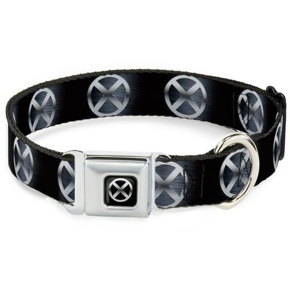 Marvel Comics Pet Collar, Dog Collar Metal Seatbelt Buckle, X Men X Icon Black Silvers, 9.5 to 13 Inches 1.0 Inch Wide