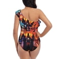 thumbnail image 5 of Gukieu Magical Stained Glass Castle Print One-shoulder Ruffled One-piece Swimsuit with Removable Chest Pads and Tummy-control Swimsuit for Women-Small, 5 of 6