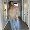 thumbnail image 2 of Plus Size Taupe Striped Sleeve Top Size 1X, 2 of 7