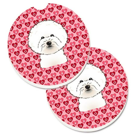 

Bichon Frise Hearts Cup Holder Car Coasters - Set of 2