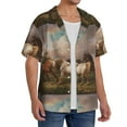thumbnail image 4 of KLL Three Horses Oil Painting Print Men's Shirt Short Sleeve Button Down Summer Cuba Beach Shirts- X-Large, 4 of 7