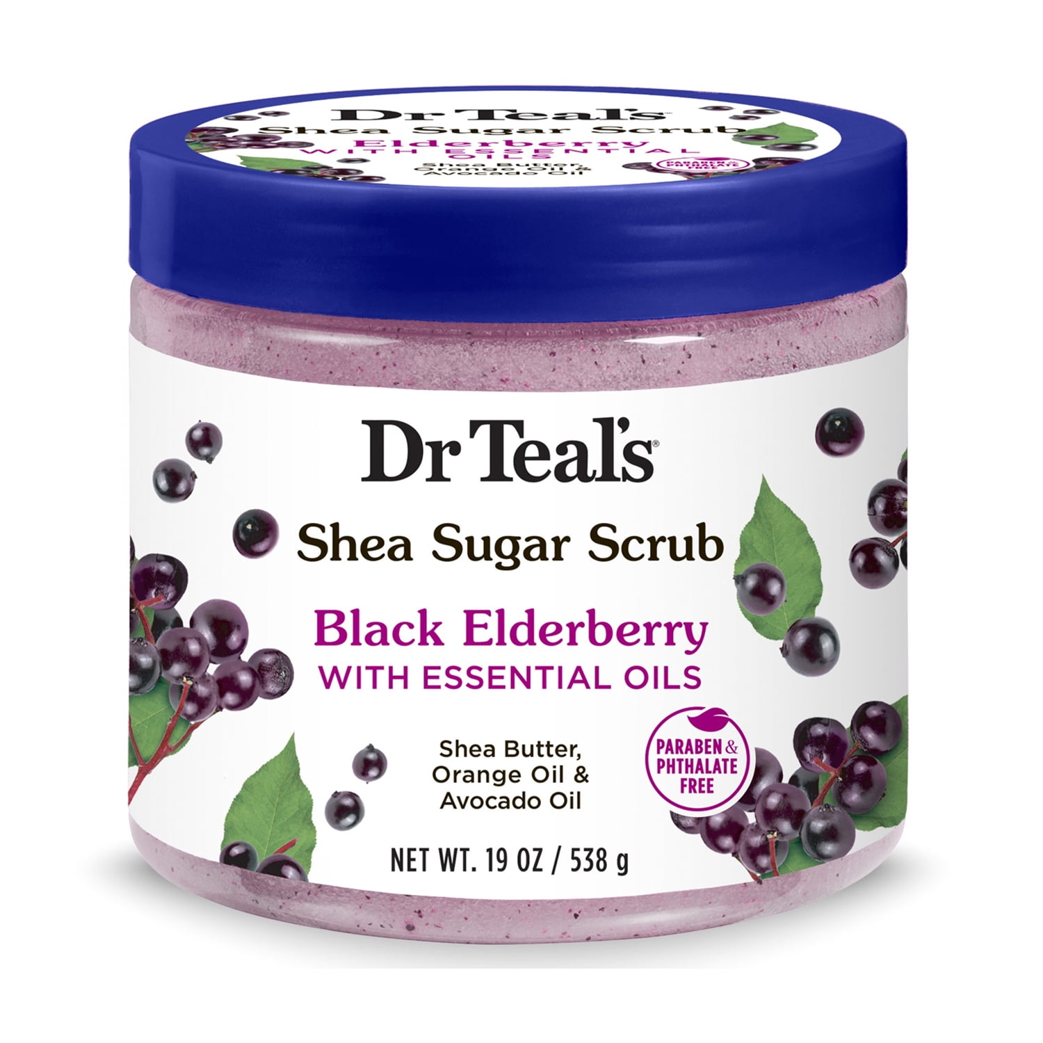 Dr Teal's Shea Sugar Body Scrub with Black Elderberry, 19 Oz.,Pack of 3