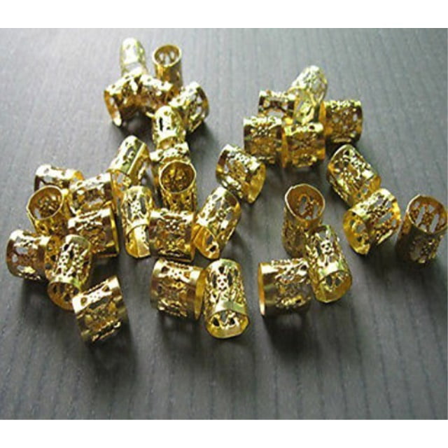 Mixed Golden Silver Dreadlock Beads For Hair Adjustable No Rust Aluminum Metal