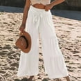 thumbnail image 2 of Womens High Waisted Palazzo Pants Solid Front Self Tie Knot Cotton Linen Wide Leg Pants Boho Beach Flowy Trousers, 2 of 7