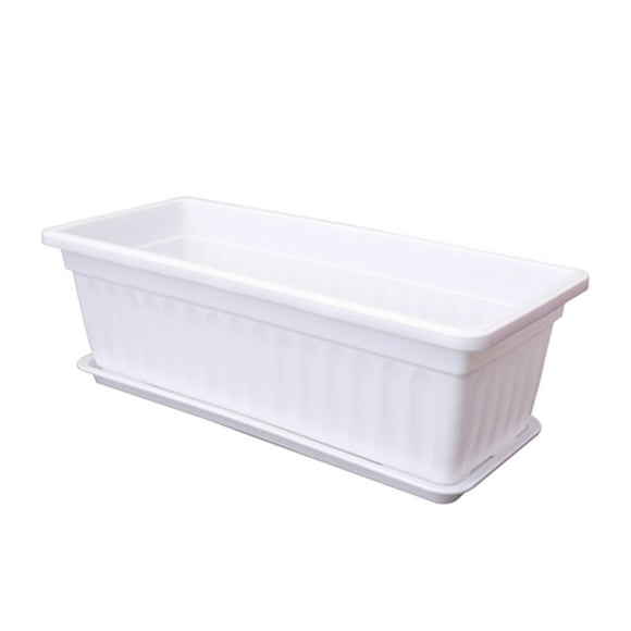 17 Inch Window Box Planter with Drainage Holes & Tray – Plastic Flower & Vegetable Planter for Indoor/Outdoor Use – Perfect for Windowsill, Patio, Balcony, Porch & Garden (Great Gift Idea)