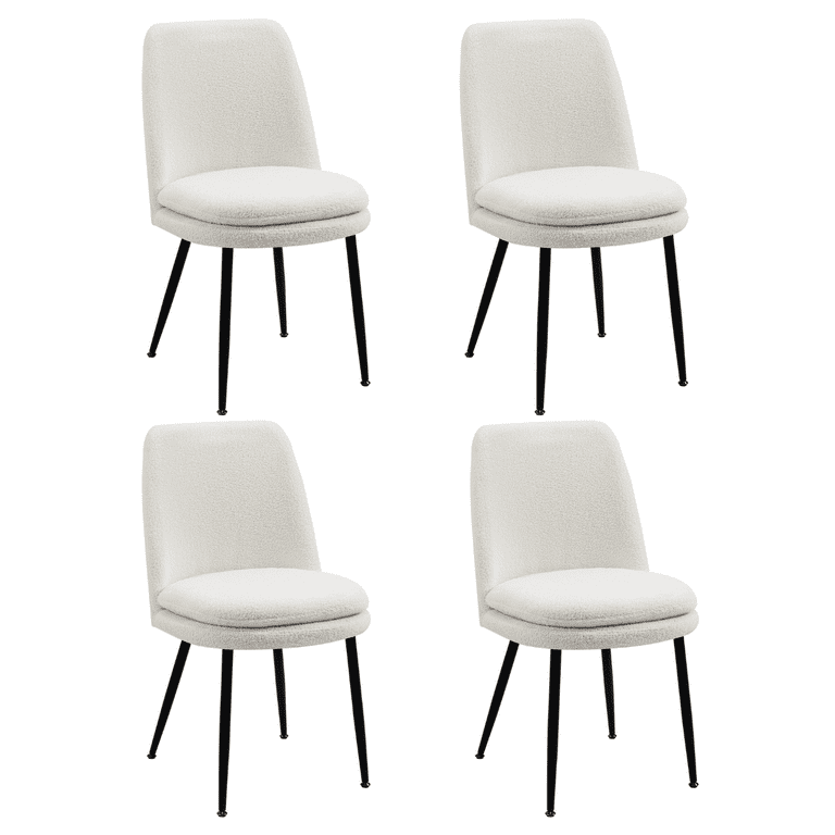 Dragon Gate Modern White Teddy Dining Chairs Set of 4 with