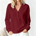 thumbnail image 5 of Smsaxvxz Sweatshirt for Women Casual Solid Henley V-Neck Long Sleeve Pullover with Kangaroo Pocket Wine 2XL, 5 of 9