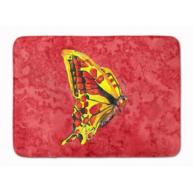 Papillon sur Tapis de Mousse à Mémoire Lavable en Machine Rouge