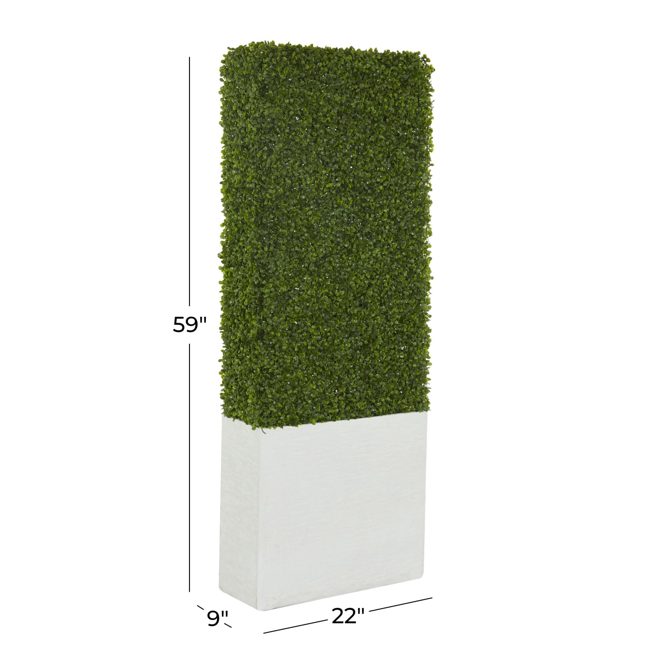 DecMode 59" Tall Boxwood Hedge Artificial Topiary in Realistic Leaves and White Fiberglass Planter Box