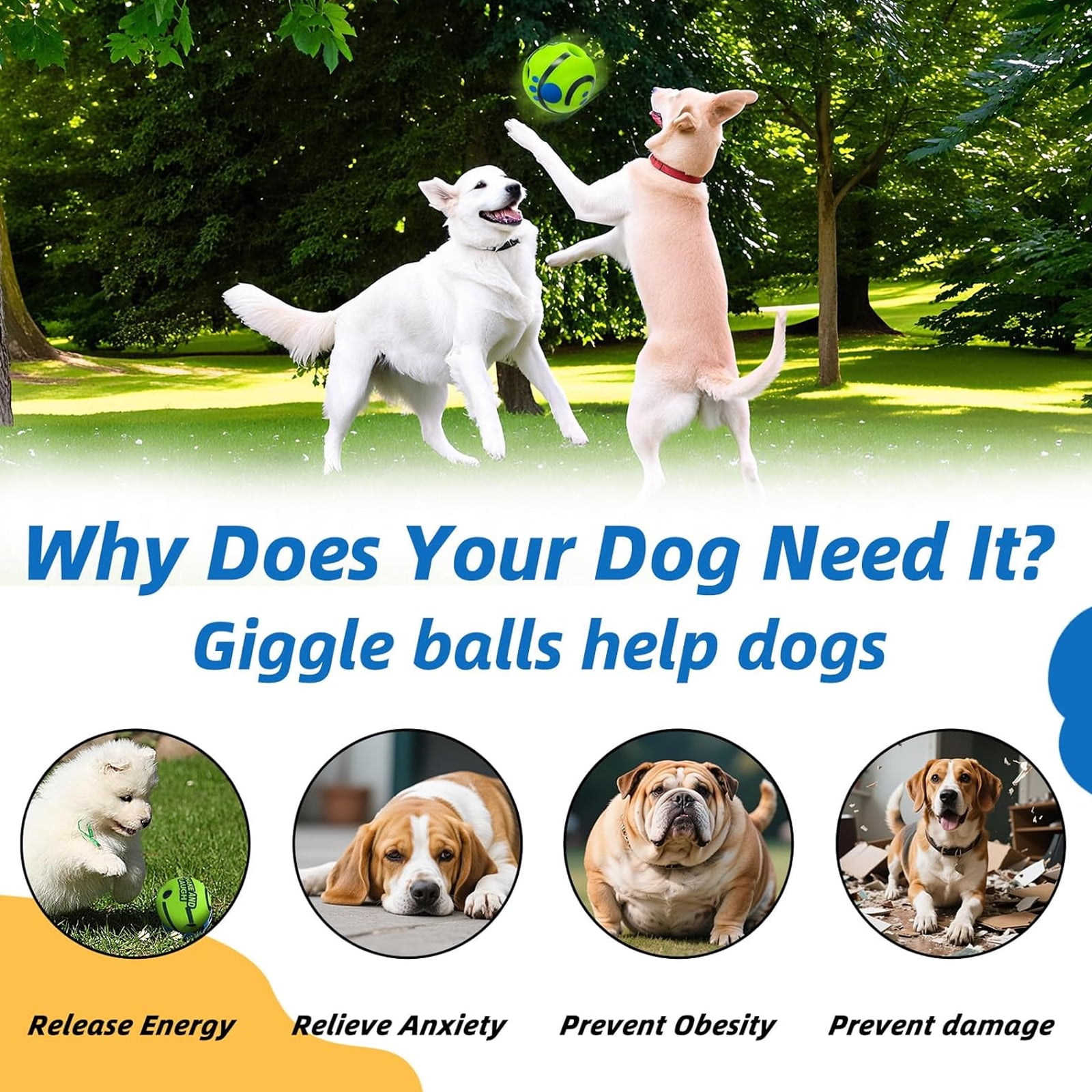 BYXAS 3 Pcs Dog Toys Ball, Interactive Dog Ball, Shaking with Gibbering Sound,Fun Giggle Sounds When Rolled or Shaken for Training & Herding, XL, 5.51 in (14 cm)