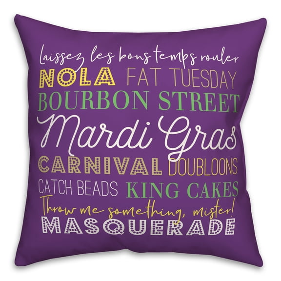 Creative Products Mardi Gras Words 18x18 Spun Poly Pillow