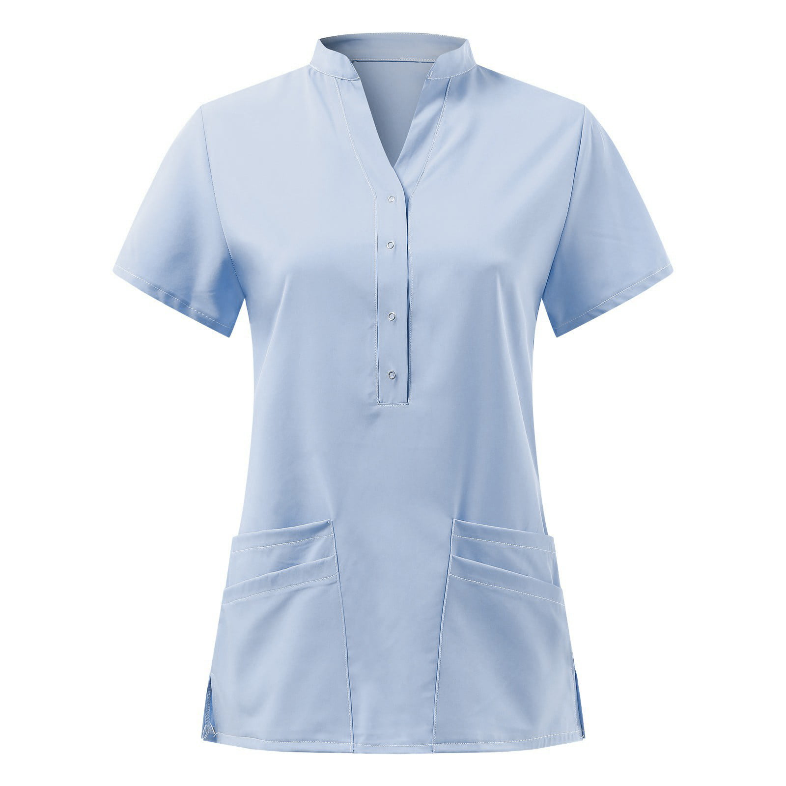 Women Scrubs Top Nurses Clothing Workwear Short Sleeve Button V-Neck Top Working Solid T-Shirts Blouse With Pockets - Walmart.com