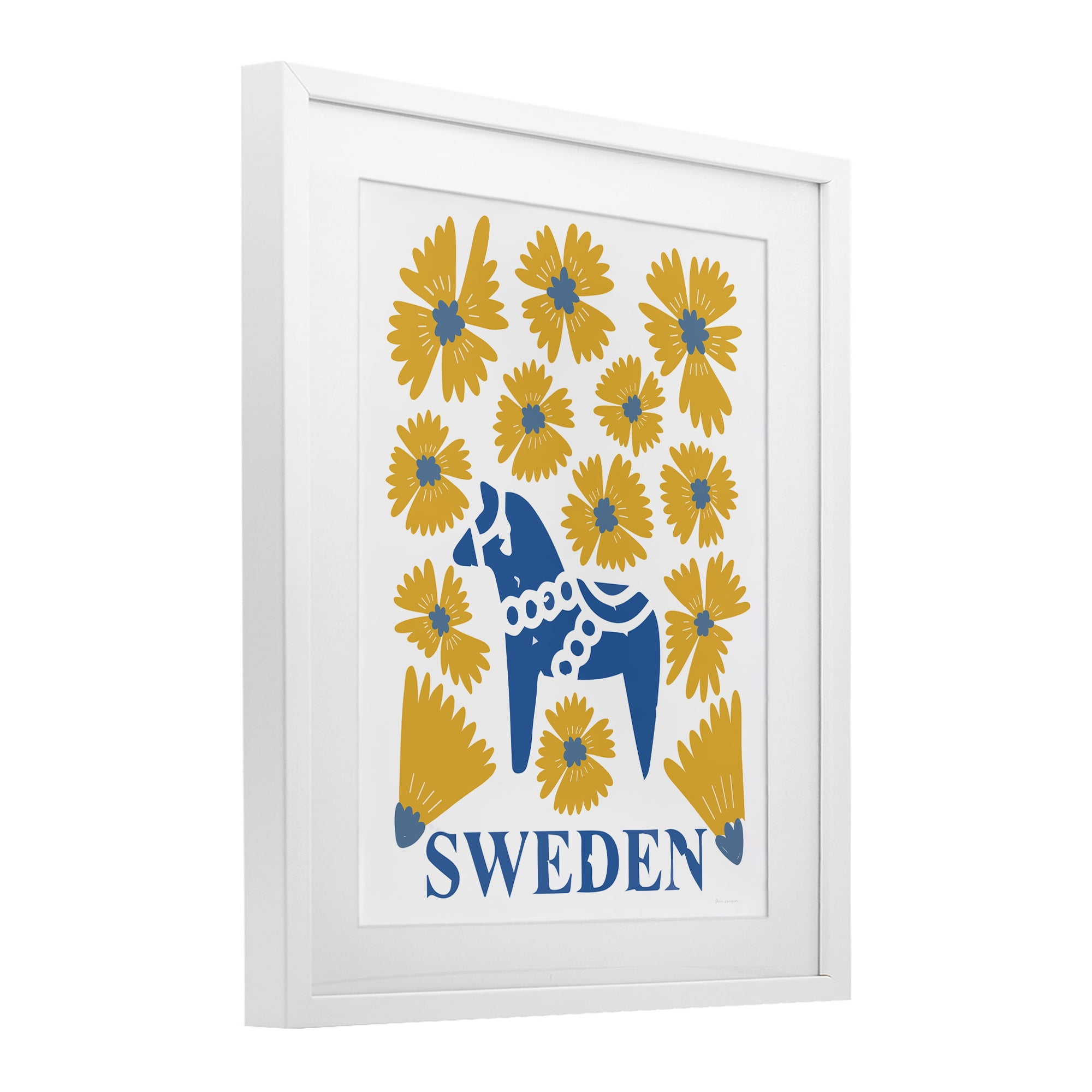 Stupell Industries Swedish Folk Flowers White Framed Print Under Glass, design by Omar Escalante