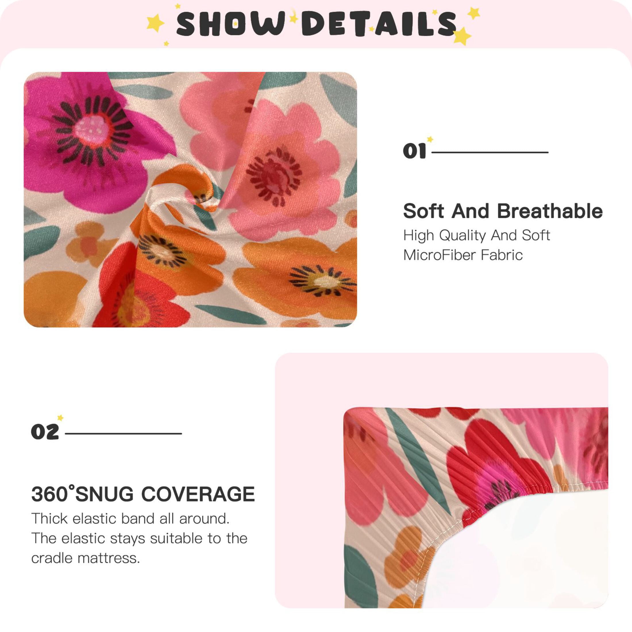 Baby Essentials 52”x 28”- Standard Cotton-like Modal Elastic- The Vibrant Flower Design Crib Sheets for Newborns and Toddlers