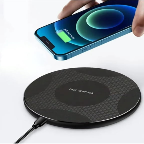 Wireless Fast Charging Pad For iPhone 15 14 13 12 Pro XS Max Mini X XR Induction Fast Wireless Charging Pad For Samsung Galaxy with USB-C Cable, (Black)