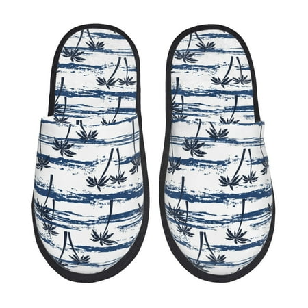 

Yiaed Retro Coconut Tree Print Unisex House Slippers Slip on Warm Shoes Indoor Outdoor with Anti-slip sole-Medium
