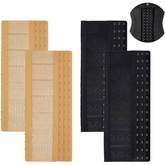 4 Pcs 2 Colours Elastic Corset Extender Elastic Corset Extender Back Bra Adjuster with Stainless Steel Ring and Hook