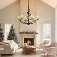 thumbnail image 3 of LovingAHome Vintage Candle Style Chandelier, 6 Lights Farmhouse Pendant Light Fixture for Kitchen Island,Dining Room,Living Room-Black Gold, 3 of 8