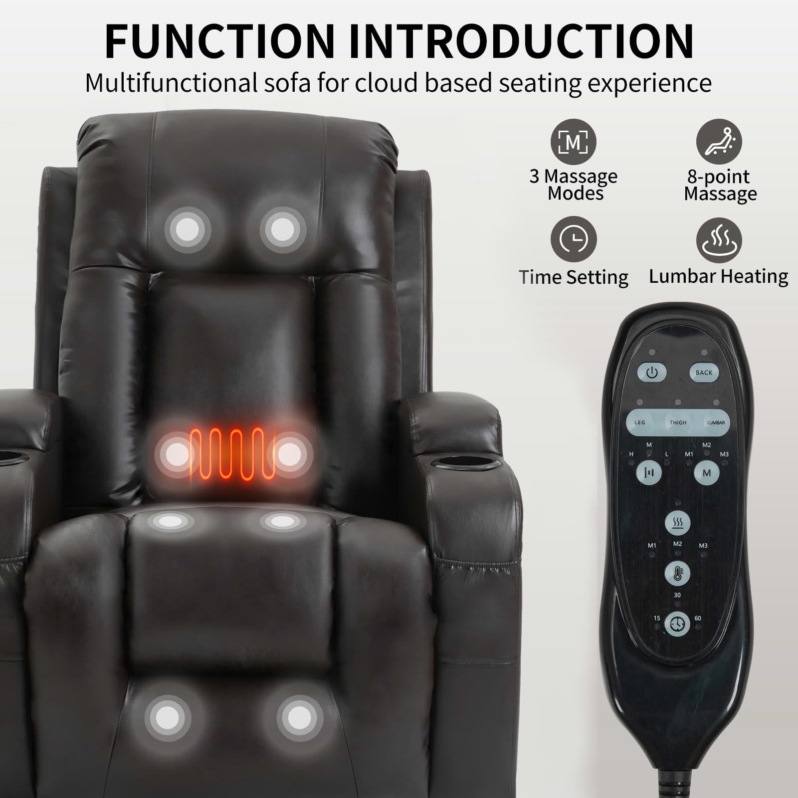 MAYEERTY Blue Chenille Power Lift Recliner, 350lbs Massage Heat USB-C Cup Holders 35"x29"x43"