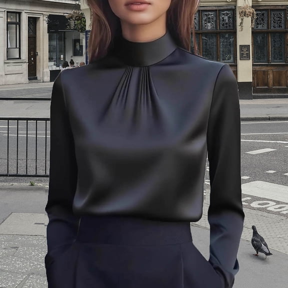 Ailaofu Womens Dressy Business Casual Blouse Pleated Long Sleeve Tops Satin Work Shirt Spring Outfits 2026