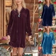 thumbnail image 5 of CENL Women Velvet Long Sleeve V-Neck Dress Pullover Solid Color Stretch Party Dress, 5 of 9