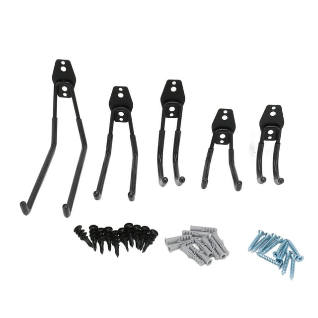 Juego de 5 ganchos dobles de 40 kg para almacenamiento en garaje, resistentes, para montar en la pared, para bicicletas, caravanas, sótanos, sillas, escaleras, bicicletas, color negro