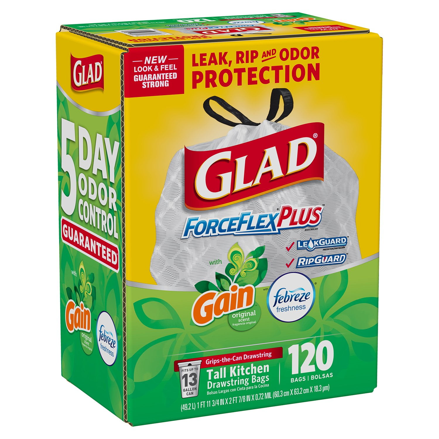 Glad ForceFlex OdorShield Drawstring Trash Bags, Gain Scent (13 gal