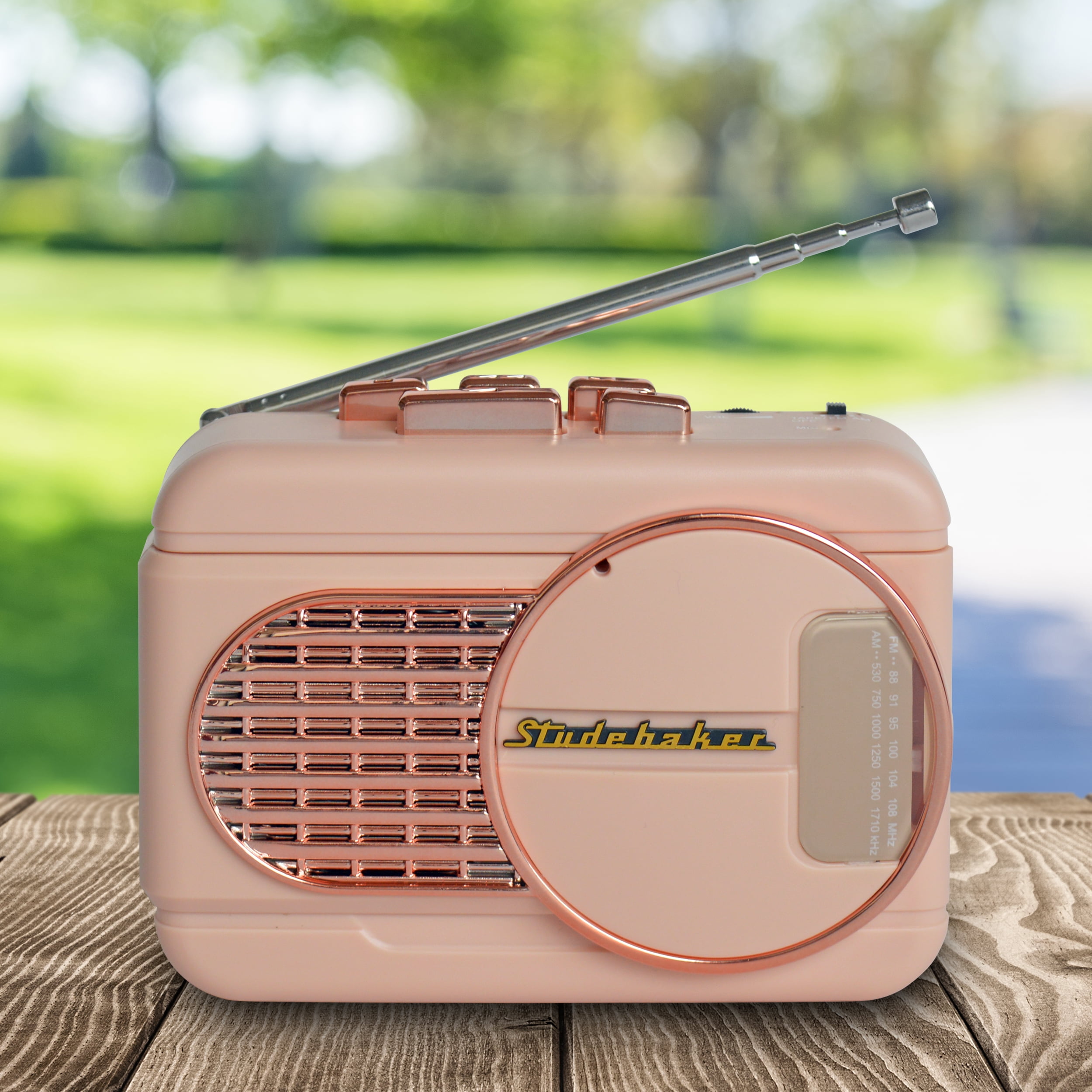 Studebaker SB3675RG WALKABOUT II AM/FM Cassette Player Radio with Speaker, Rose Gold