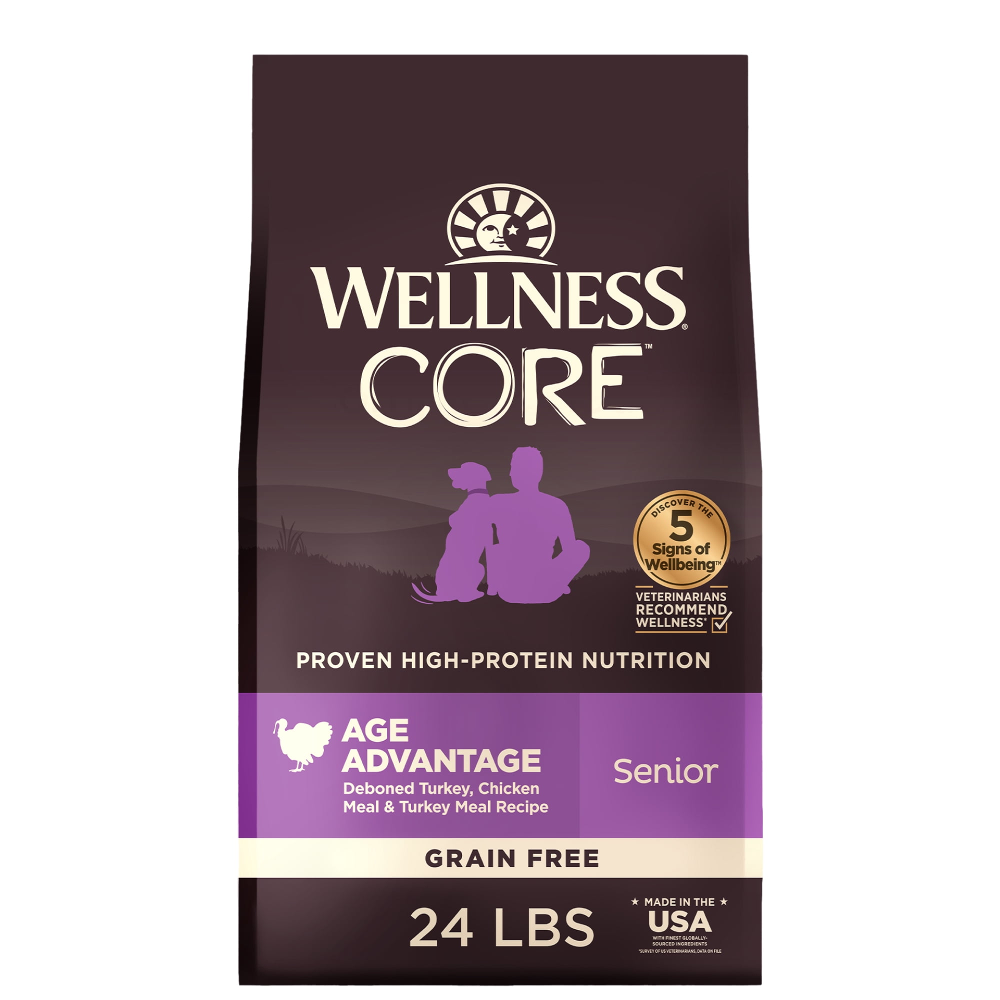 Wellness CORE Senior Dry Dog Food, Grain Free, High Protein, Natural, Age Advantage Turkey & Chicken Recipe, (24-Pound Bag)