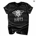 thumbnail image 1 of Femmes T-shirt Couleur Unie Imprimé Haut Col Rond Chemisier à Manches Courtes, Noir, M, 1 of 1