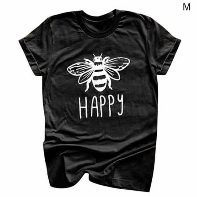 Femmes T-shirt Couleur Unie Imprimé Haut Col Rond Chemisier à Manches Courtes, Noir, M