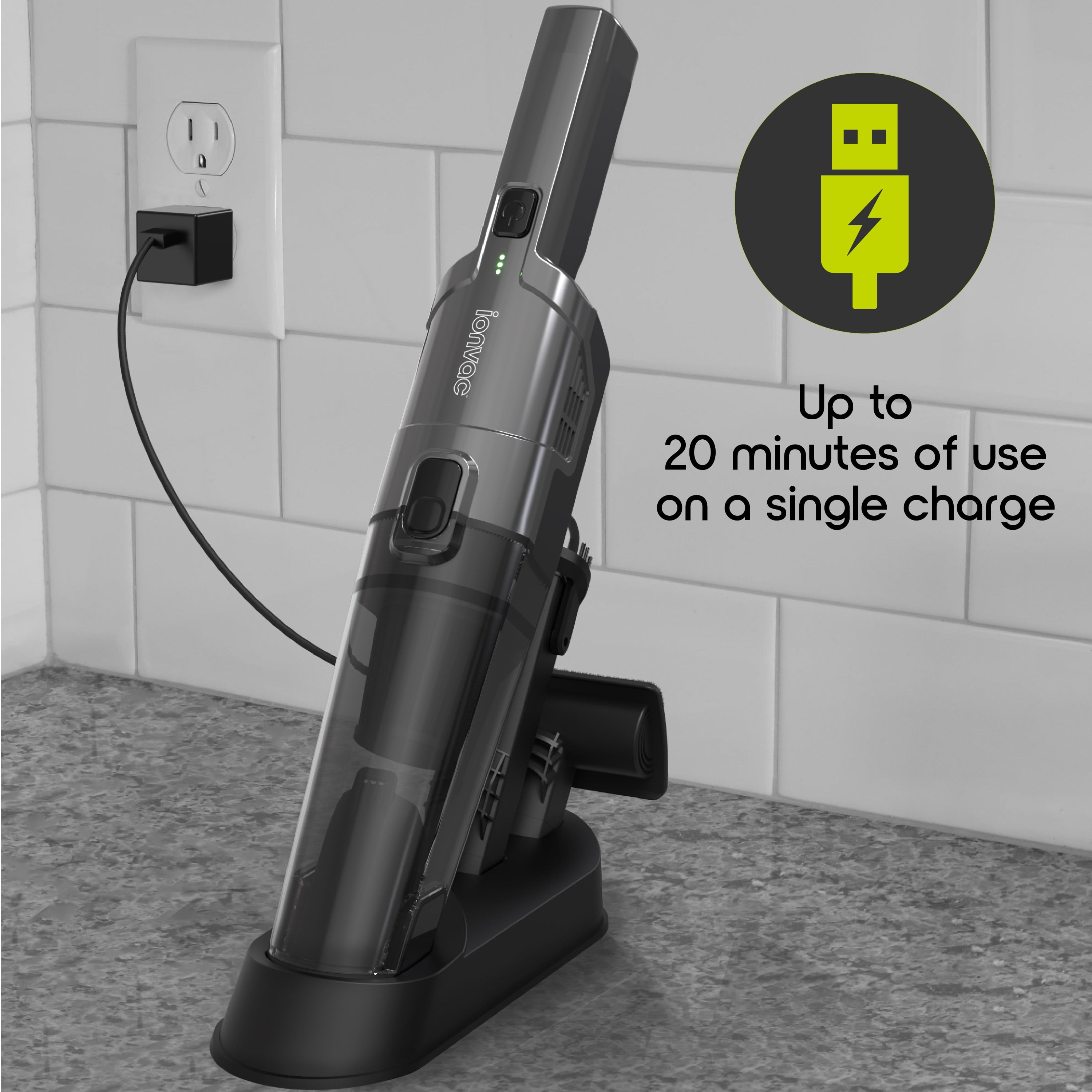IonVac PowerMax Handheld Cordless Vacuum, Multi-Surface Lightweight Portable Vacuum Cleaner with USB-Charging, Model #8819