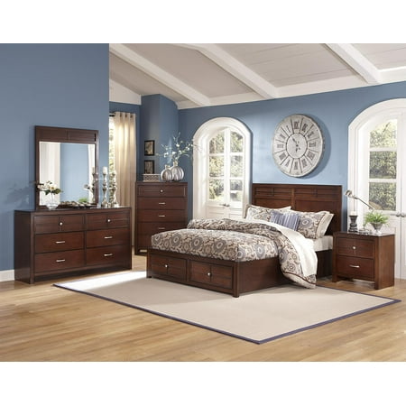 Kirkwood 5 Piece Queen Storage Bedroom Set with 2 Nightstands in Burnished Cherry