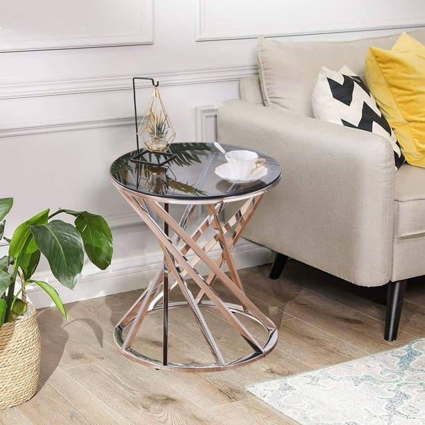 KEIVVAKN Glass End Tables Silver Coffee Table Center Table in Living