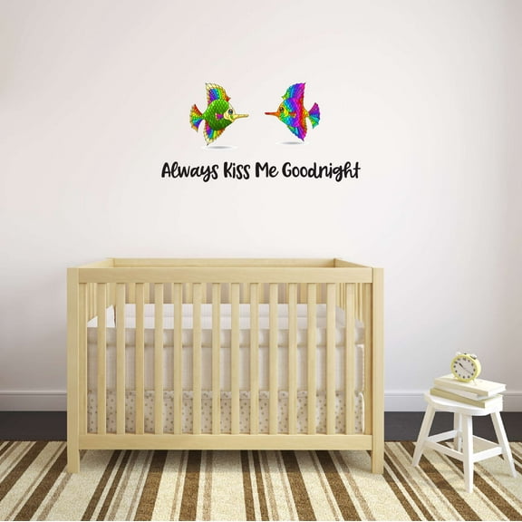 Always Kiss Me Goodnight Kissing Angel Fish Stained Glass Decals Stickers Beautiful Crown Prince Unicorns Royalty For Mirror Decorating Holiday Gift Ideas Wall Decal Sticker - Size: 40 In X 20 In