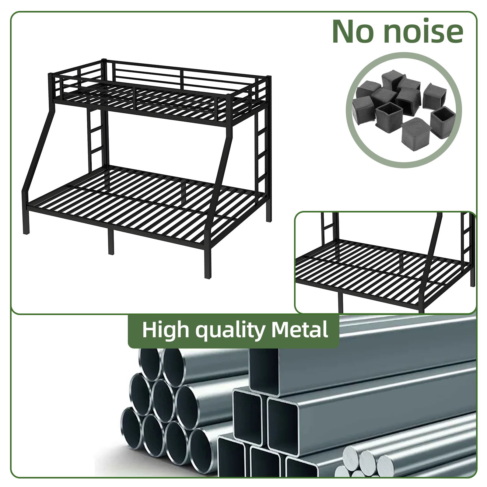 Miniyam Twin XL Over Queen Metal Bunk Bed with Guardrail and Ladders, Space-Saving Frame, White