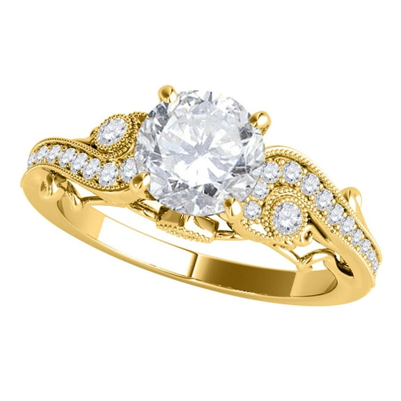 Aonejewelry 0.5 Ct. Halo Round Cut Antique Diamond Engagement Ring for Women |4 Prong 14K Solid Yellow Gold