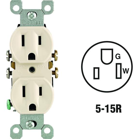 Leviton Duplex Receptacle in Almond — UL Listed for US Residential Electrical Code Compliance, Drop-in NEC-Standard Wiring