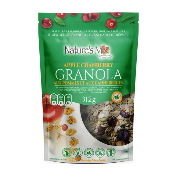 Nature's Mix Apple Cranberry Granola, Resealable Bag, 312g