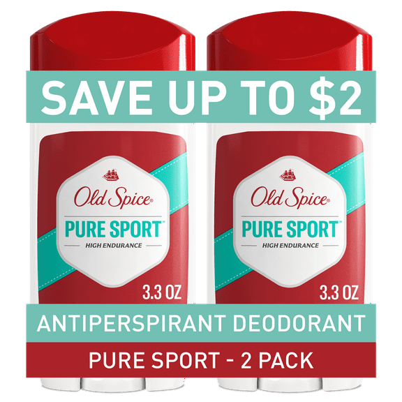 Old Spice High Endurance Antiperspirant Deodorant for Men, Stick, Pure Sport, 3.3 oz (2 Pack)