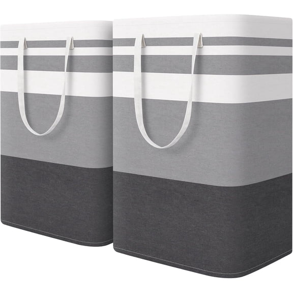 GYTF Large Laundry Basket, 2-Pack 75L Waterproof Laundry Hamper, Collapsible Tall Clothes Hamper with Extended Handles for Clothes Toys in the Dorm and Family-(Gradient Grey, 75L)