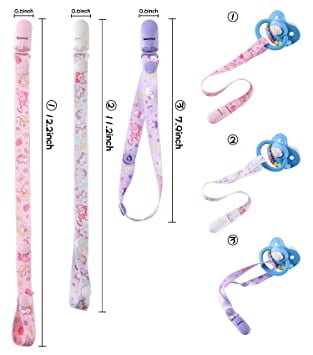 CutiePlusU Adult Pacifier Clip Adult Size Anyard Holder Clips 3 Pack-Dream Planet (Rabbits, Unicorns and Cats)